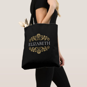 Tote Bag Élégant Monogramme Noir Or Élégant