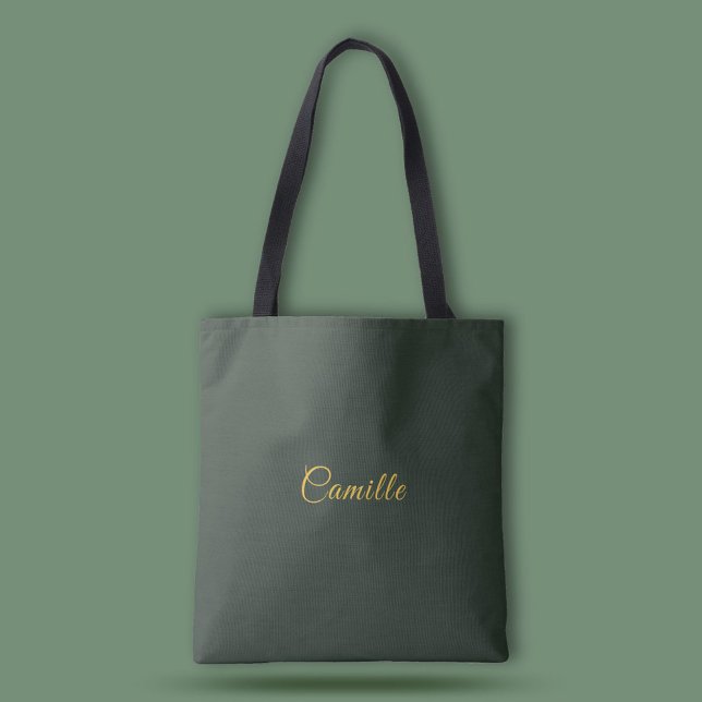 Tote Bag élégant Monogramme or et vert forêt (Stylish Gold & Forest Green Monogram Tote Bag)
