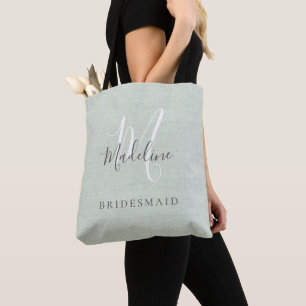 Tote Bag Élégant Monogramme Sage Green Girly Bridesmaid Cad