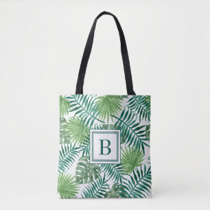 Tote Bag Élégant Monogramme vert Feuilles de palmier botani