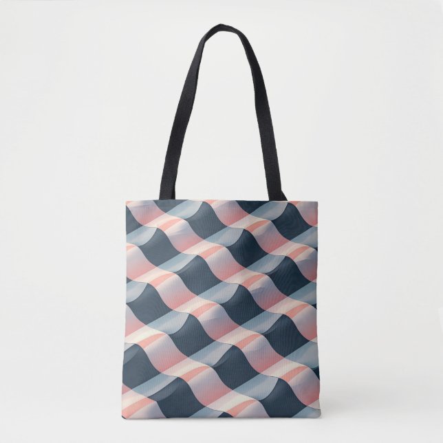 Tote Bag Élégant Motif 3D Wave en Turquoise, Rose et crème (Devant)