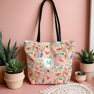 Tote Bag Élégant Motif décoratif floral orné d'éléphant