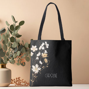 Tote Bag Élégant noir floral bohème mignon