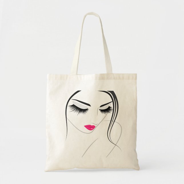 Tote Bag Elégant Noir Ligne Rose Art Femme Visage Dessin (Devant)