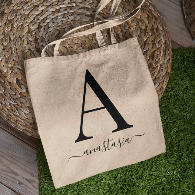 Tote Bag Élégant Nom Monogramme Minimaliste Livres d'achats (Créateur téléchargé)