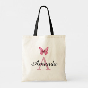Tote Bag Élégant nom papillon rose Monogramme