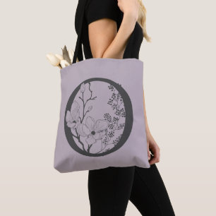 Tote Bag Élégant O Boho Floral Monogramme initial Lilac Gre