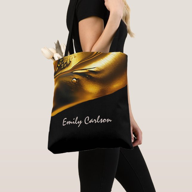 Tote Bag Élégant or noir et faux liquide (De près)