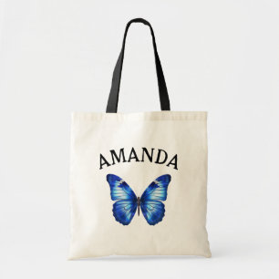Tote Bag Élégant Papillon Bleu Nom Courbé Fille
