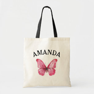 Tote Bag Élégant Papillon rose Nom Courbé Fille