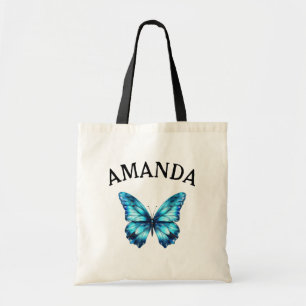 Tote Bag Élégant Papillon Turquoise Nom courbe Fille