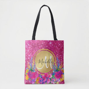 Tote Bag Elégant Parties scintillant rose or métal cadre Fl