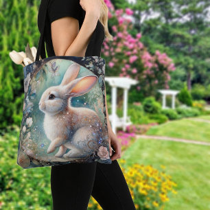 Tote Bag Elégant Pastel Floral Art Nouveau Rabbit