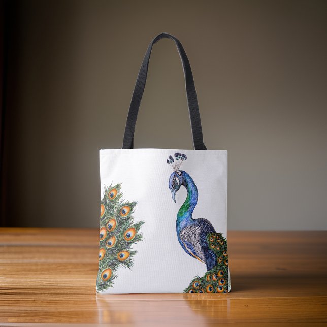 Tote Bag Elégant Peacock Aquarelle (Créateur téléchargé)