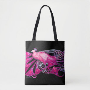 TOTE BAG ELÉGANT PEACOCK EN ROSE, FUCHSIA, NOIR
