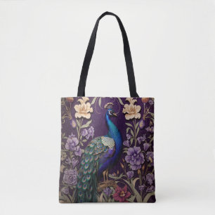 Tote Bag Elégant Peacock Sur Purple William Morris Inspiré