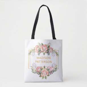 Tote Bag Élégant Personnalisé Aquarelle Floral Chic Féminin