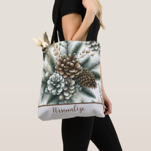 Tote Bag Élégant personnalisé de cônes de pin marron argent