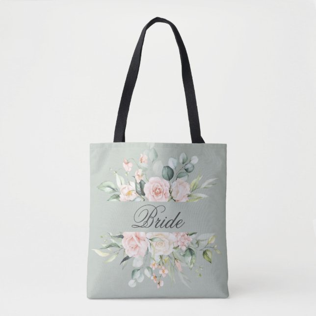 Tote Bag Élégant Pink Blush Bride Aquarelle Script (Devant)