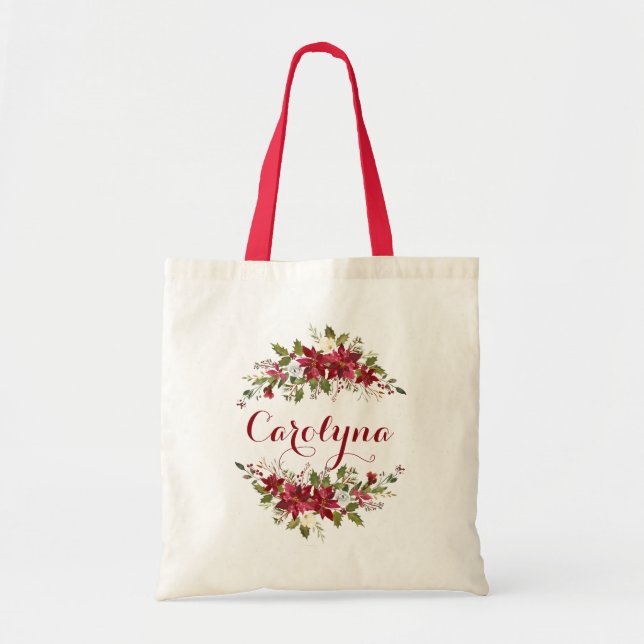 Tote Bag Elégant Poinsettia Floral Bridesmaid Favoriser (Devant)