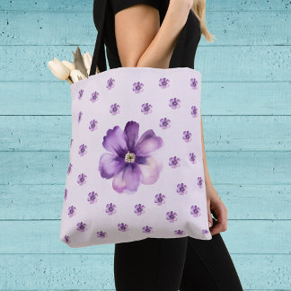 Tote Bag Elegant Purple Floral Watercolor
