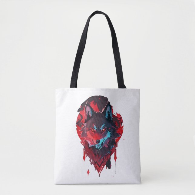 Tote Bag Elegant Roamer : Le loup en rouge (Devant)