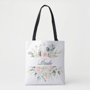 Tote Bag Elégant rose Blush Floral Bride Script Aquarelle