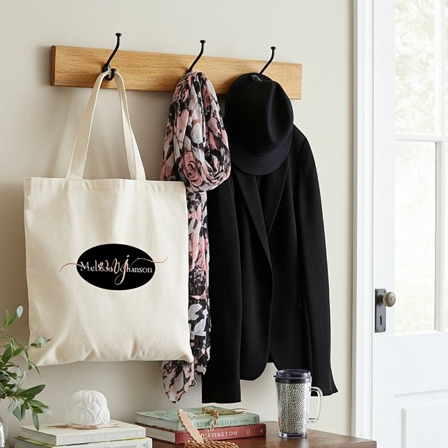 Tote Bag Élégant Rose en or lettrage sur noir (Créateur téléchargé)