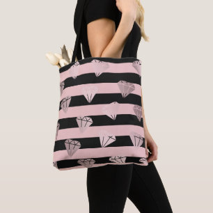 Tote Bag Élégant rose  or diamant bande motif