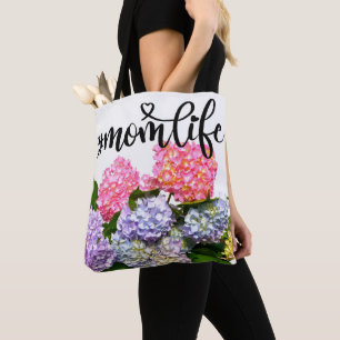 Tote Bag Elégant rose rose fleurs bleues hydrangées florale