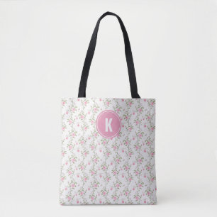 Tote Bag Élégant rose Roses Fleurs Motif Monogramme