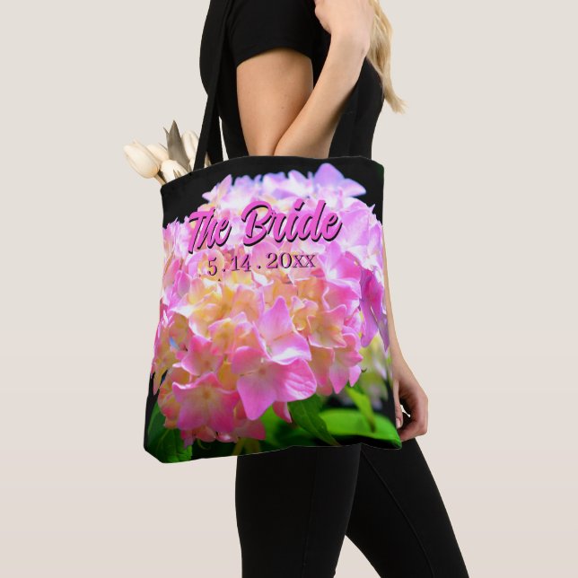 Tote Bag Elégant rose violet orange hydrangée comme Mariée (De près)