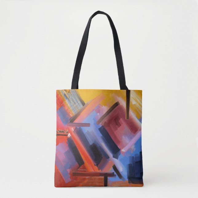Tote Bag Elégant Rouge Orange Noir Rose Bleu Art Abstrait (Devant)