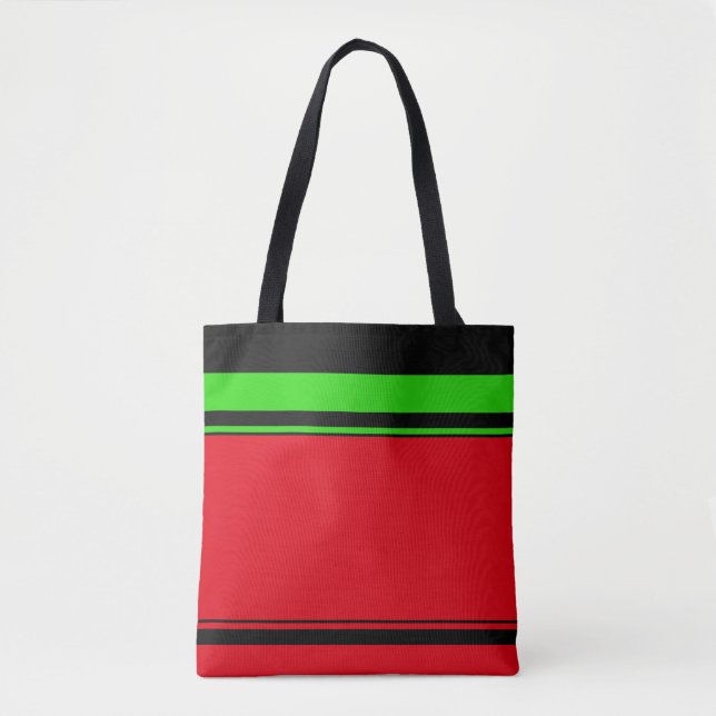 Tote Bag Élégant Rouge Vert Bande Noire Spécifique Vacances (Devant)