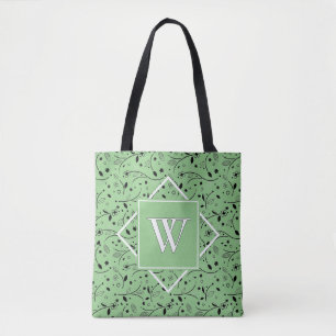Tote Bag Élégant Sage Green Floral MONOGRAMME