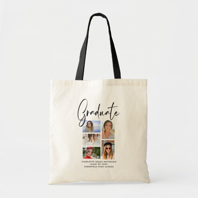 Tote Bag Élégant Script Multi Photo Graduate (Devant)