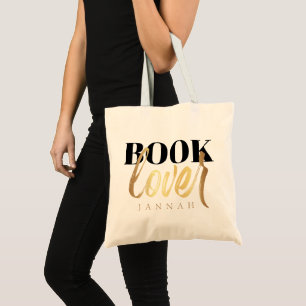 Tote Bag Élégant Script Or Livre Passion