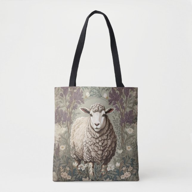 Tote Bag Elegant Sheep Lavender Flower Background (Devant)
