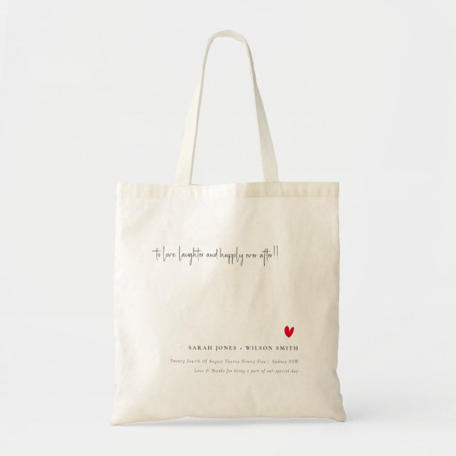 Tote Bag Élégant Simple Minimal Red Heart Script Mariage (Devant)