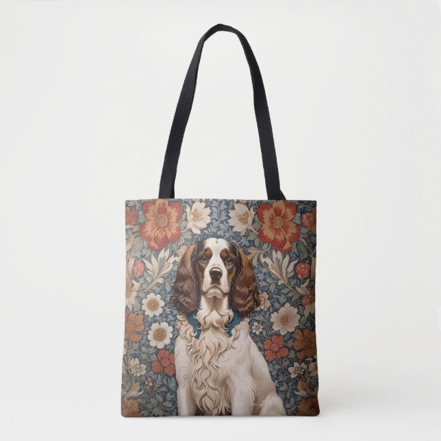 Tote Bag Elegant Spaniel On Floral Background (Devant)