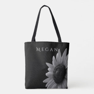 Tote Bag Elégant tournesol noir et blanc Personnalisé Votre