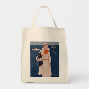 Tote Bag Elégant Vintage Lady White Suit Scotty Dog Sea