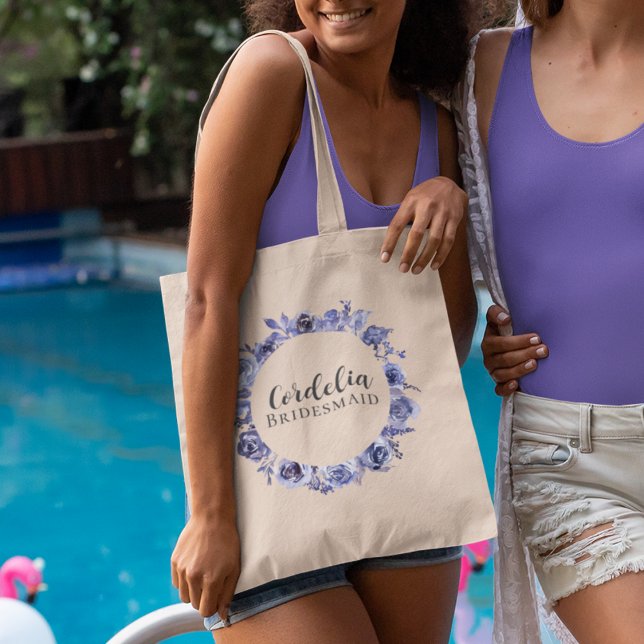 Tote Bag Élégant violet Floral personnalisé Bridesmaid cade (Créateur téléchargé)
