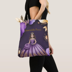 Tote Bag Elégant violet Quinceañera Girl Art cadeau