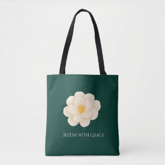 Tote Bag Elegant White Camellia Deep Green Botanical Bloom 