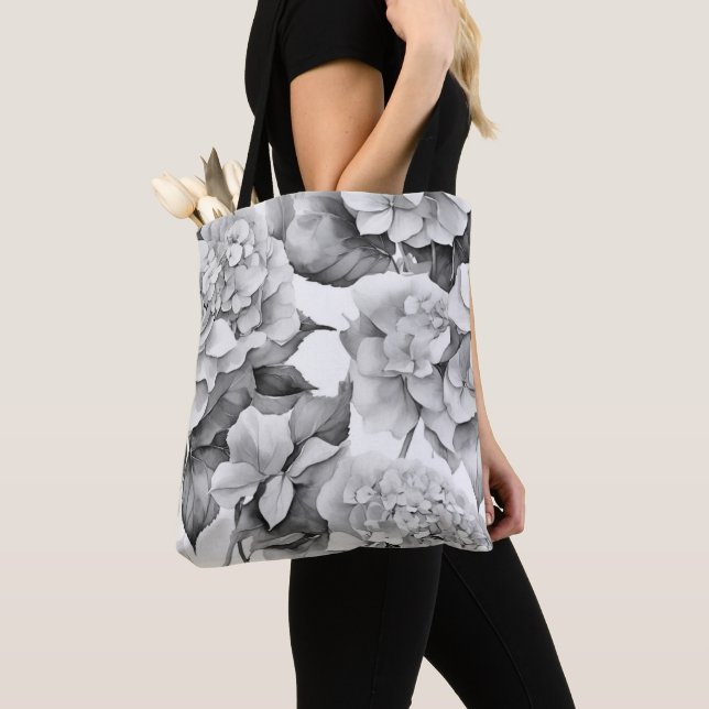 Tote Bag Elégante aquarelle blanche grise noire (De près)
