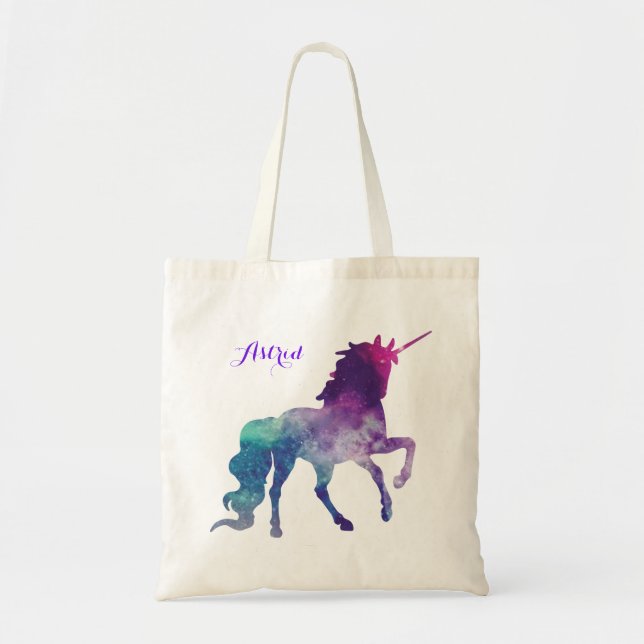 Tote Bag Elégante aquarelle Bleu violet Unicorne moderne (Devant)