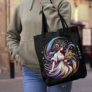 Tote Bag Elégante aquarelle Virgo Zodiac noir