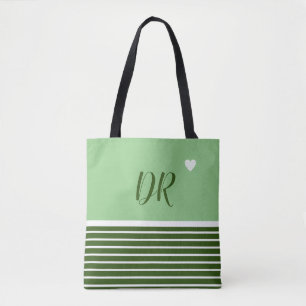 Tote Bag Élégante bande horizontale verte avec nom