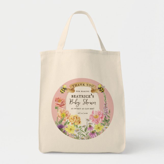 Tote Bag Elégante Bee et Fleur sauvage Baby shower Faveurs (Devant)